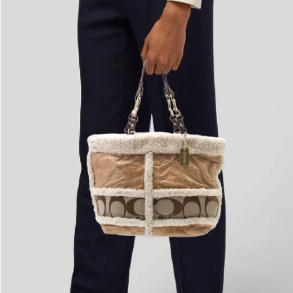 Coach Brown and Cream Tote Bag with Leather Accents - Picture 6 of 6